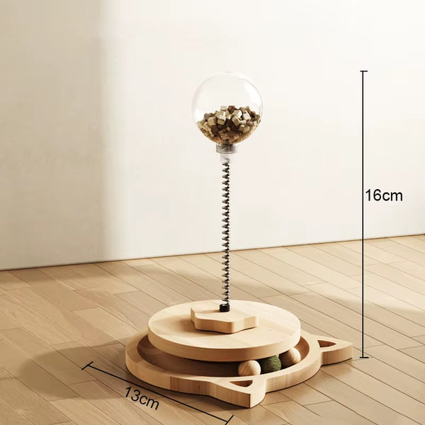 Wooden Pet Cat Toy Tower Funny Cat Stick Balls Sisal Hemp Kitten Scratching Board with Turntable Interactive Balls Accessories