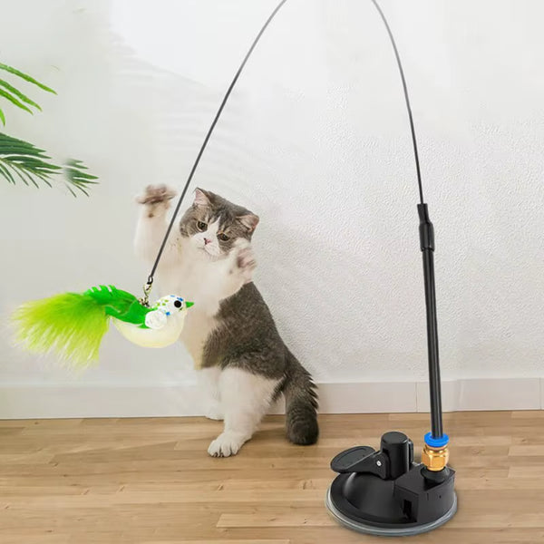 1Pcs Cat Interactive Toy Simulate Bird Interactive Sucker Feather Bell Funny Cat Toys
