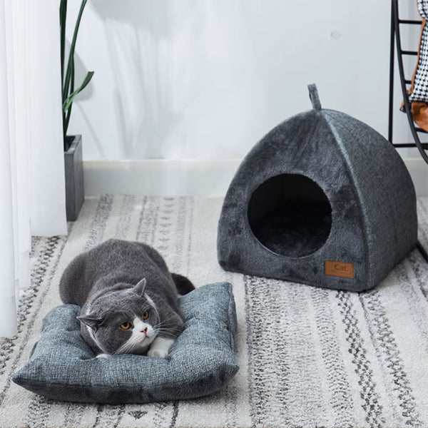 Cloth Cat Cave Bed Cozy and Secure Sleeping Spot for Cats Cat Sleeping Cave House Pet Cave House Gray S